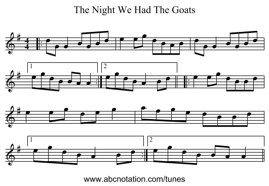 The Night We Had The Goats - staff notation