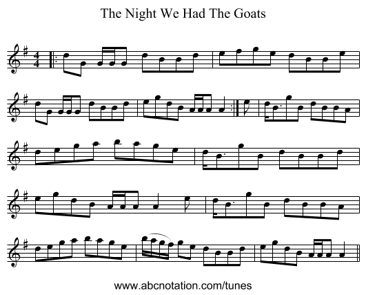 The Night We Had The Goats - staff notation