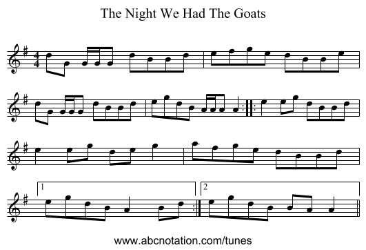 The Night We Had The Goats - staff notation
