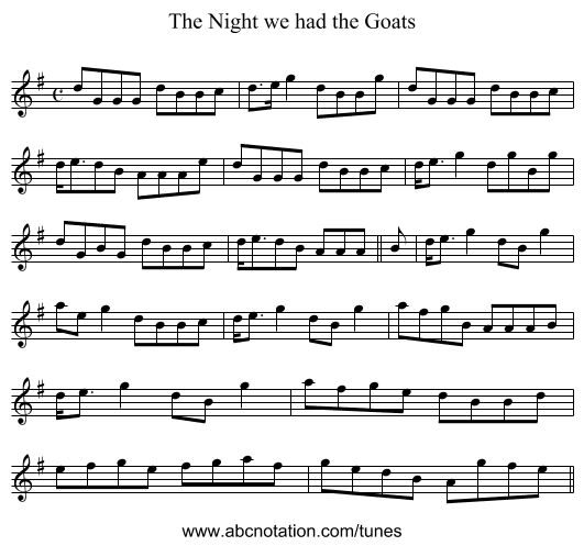 The Night we had the Goats - staff notation