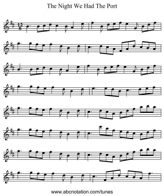 The Night We Had The Port - staff notation