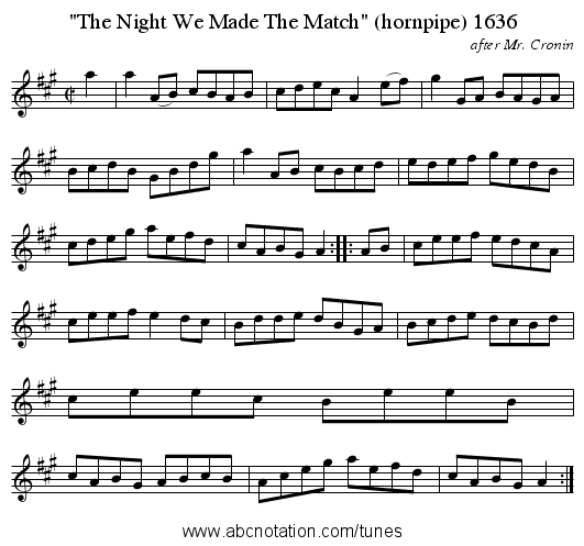 The Night We Made The Match (hornpipe) 1636 - staff notation