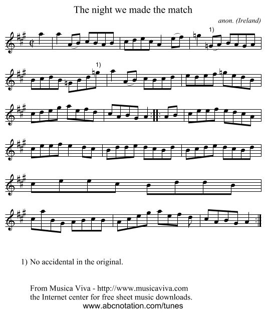 The night we made the match - staff notation