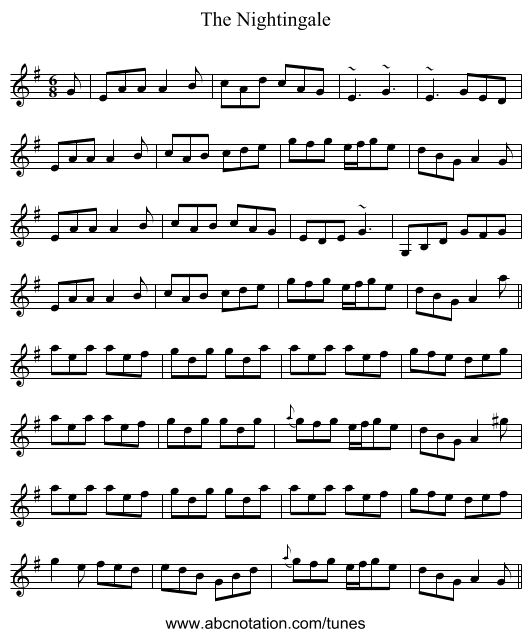 The Nightingale - staff notation