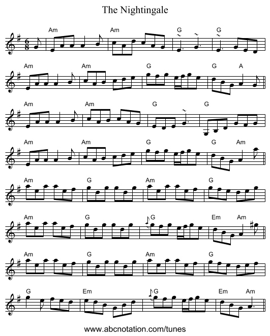 The Nightingale - staff notation