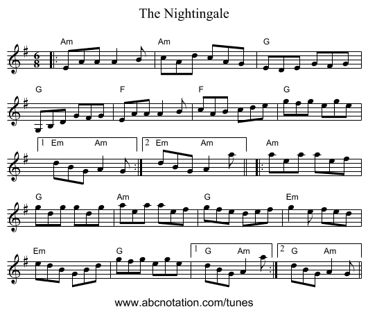 The Nightingale - staff notation