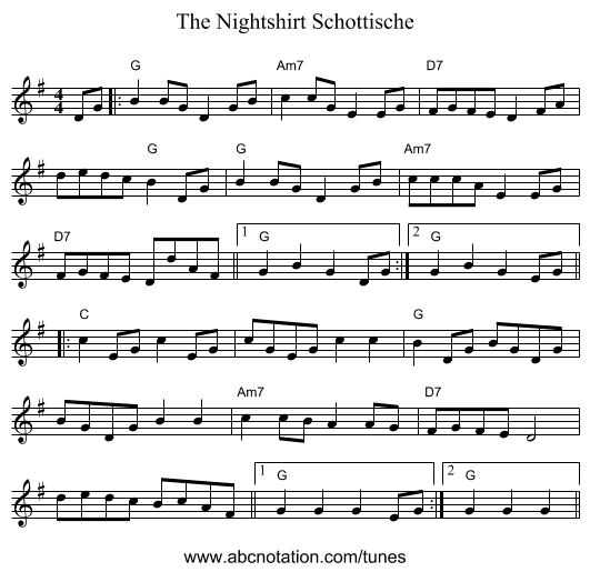 The Nightshirt Schottische - staff notation