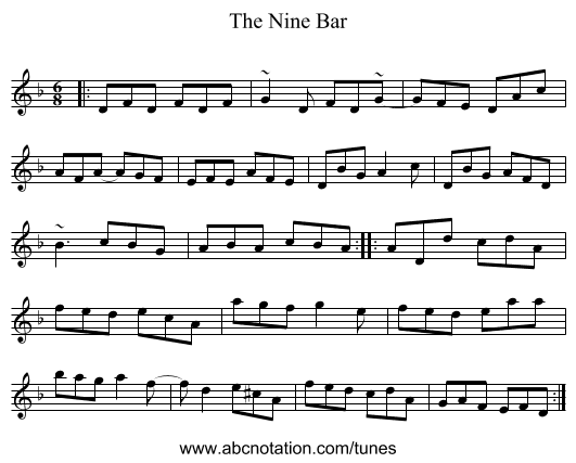 The Nine Bar - staff notation
