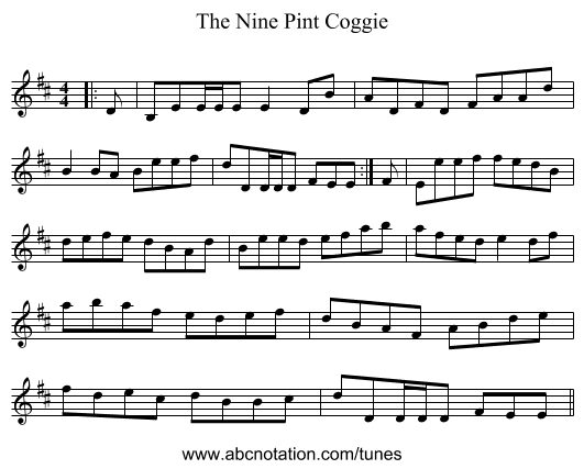The Nine Pint Coggie - staff notation