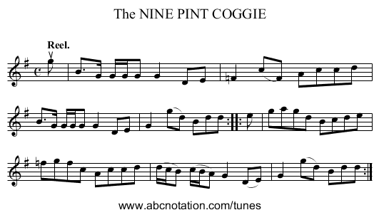 The NINE PINT COGGIE - staff notation