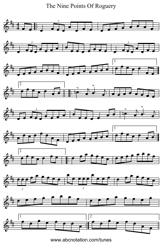 The Nine Points Of Roguery - staff notation