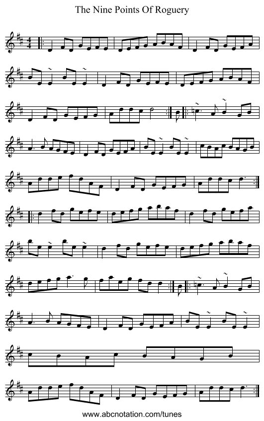 The Nine Points Of Roguery - staff notation
