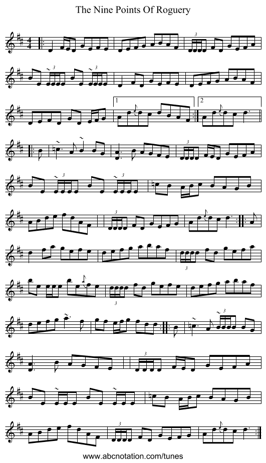 The Nine Points Of Roguery - staff notation