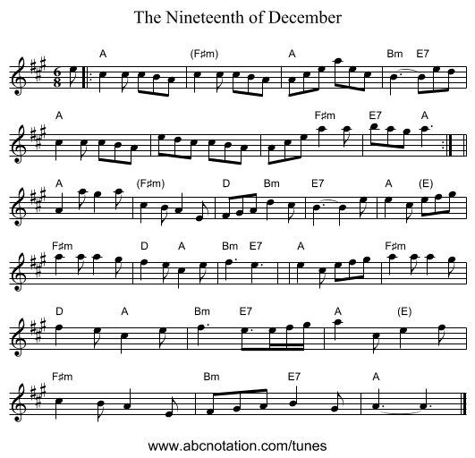 The Nineteenth of December - staff notation