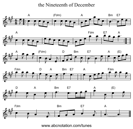 the Nineteenth of December - staff notation