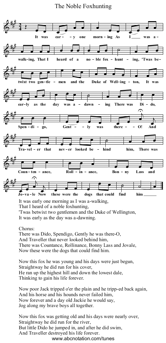 The Noble Foxhunting - staff notation