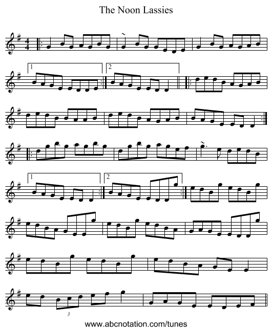 The Noon Lassies - staff notation