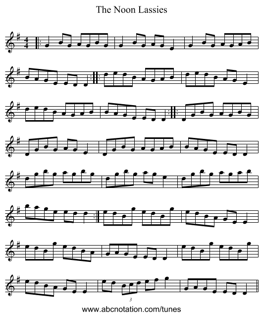 The Noon Lassies - staff notation