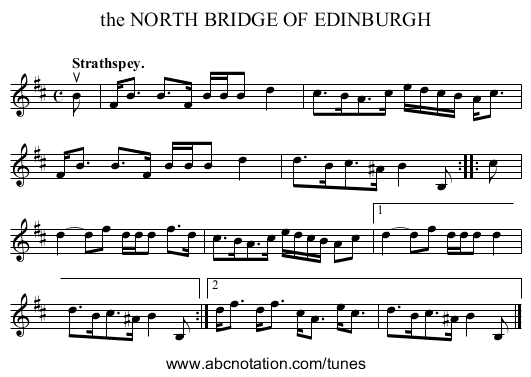 the NORTH BRIDGE OF EDINBURGH - staff notation