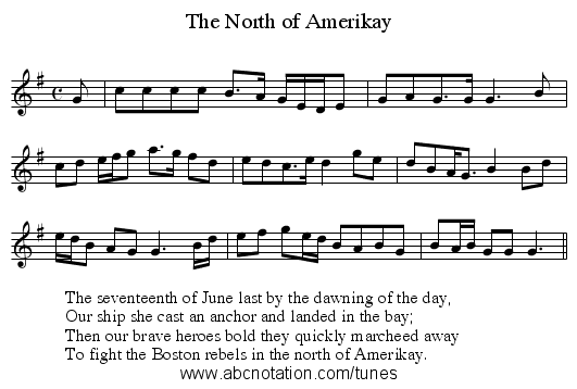 The North of Amerikay - staff notation