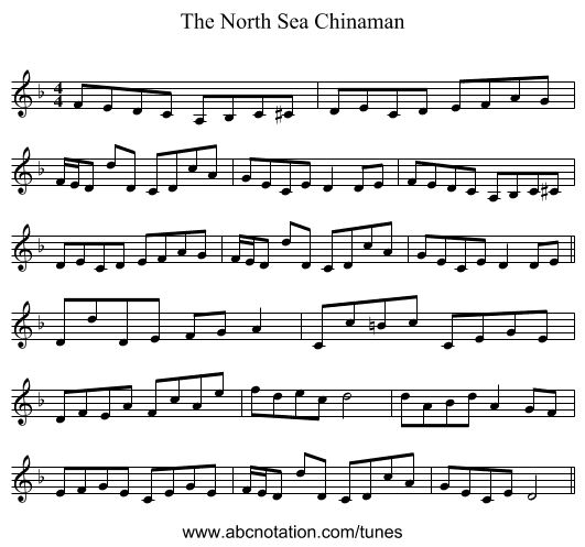 The North Sea Chinaman - staff notation