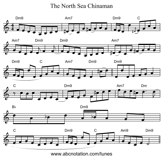 The North Sea Chinaman - staff notation