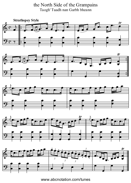 the North Side of the Grampains - staff notation
