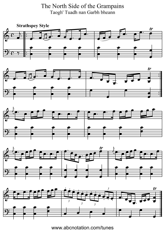 The North Side of the Grampains - staff notation