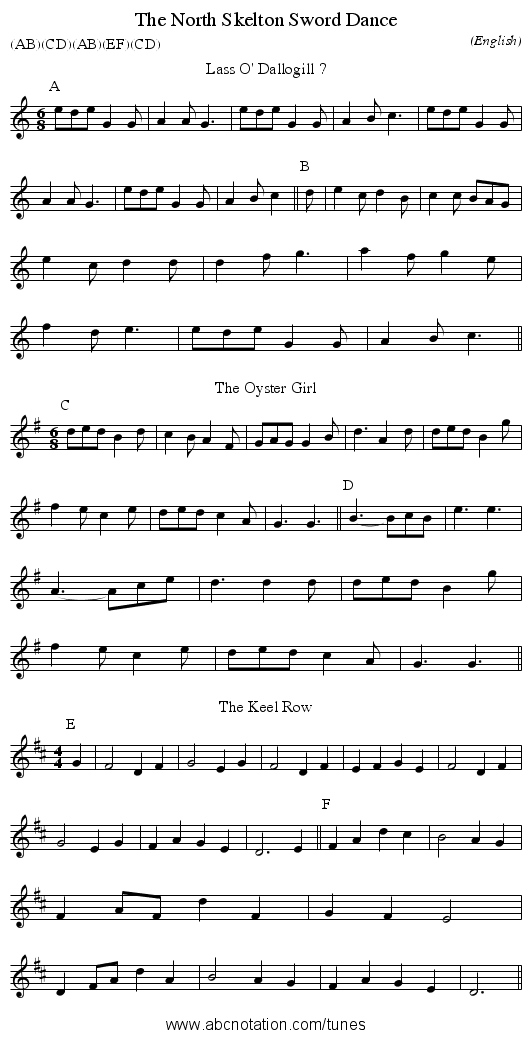 The North Skelton Sword Dance - staff notation