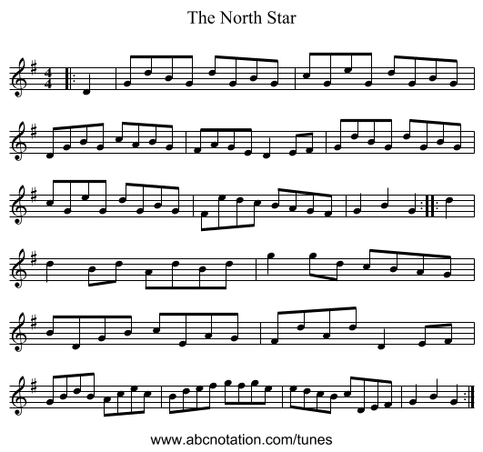 The North Star - staff notation