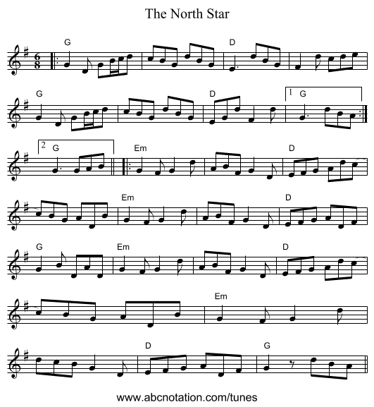 The North Star - staff notation