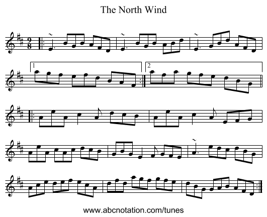 The North Wind - staff notation