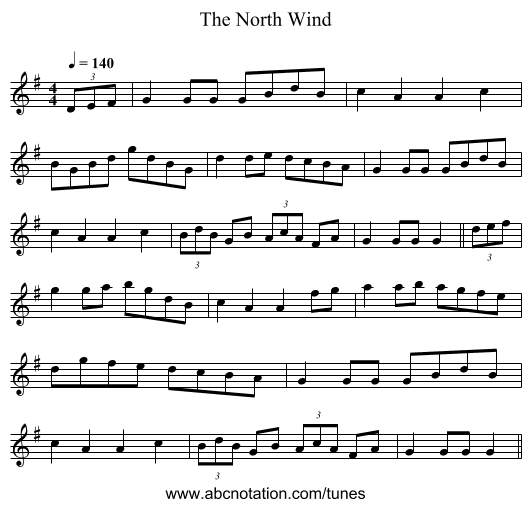 The North Wind - staff notation