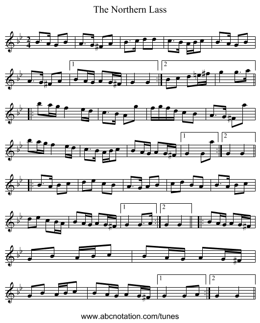 The Northern Lass - staff notation