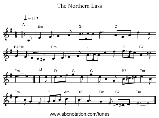 The Northern Lass - staff notation