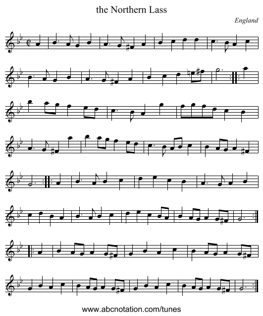 the Northern Lass - staff notation