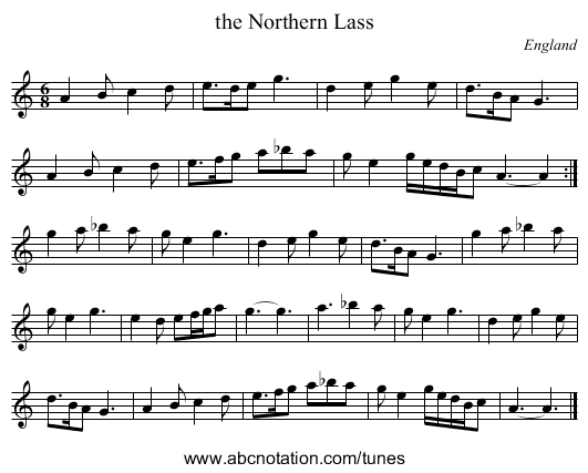 the Northern Lass - staff notation