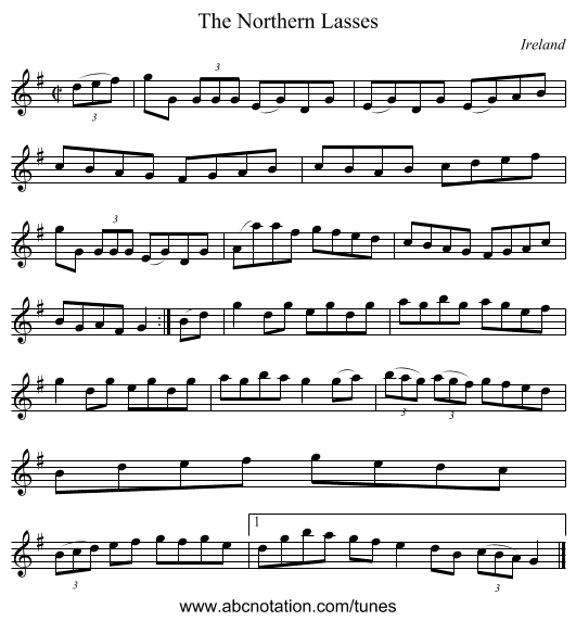 The Northern Lasses - staff notation