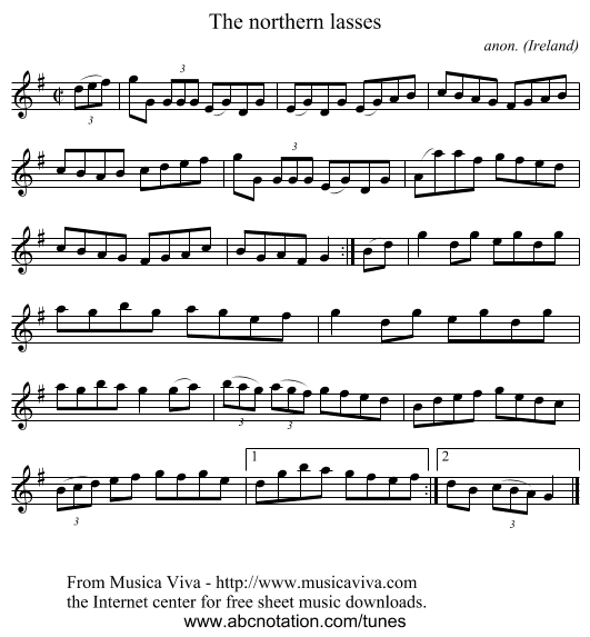 The northern lasses - staff notation