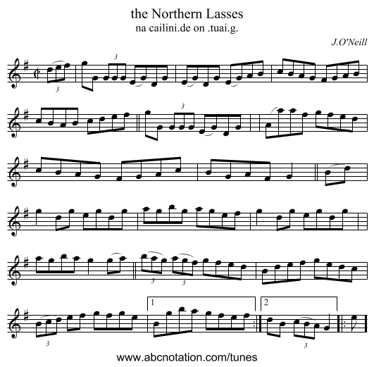 the Northern Lasses - staff notation