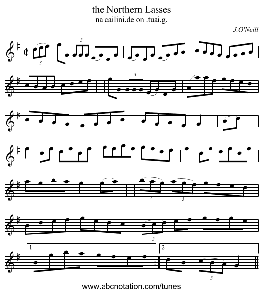 the Northern Lasses - staff notation