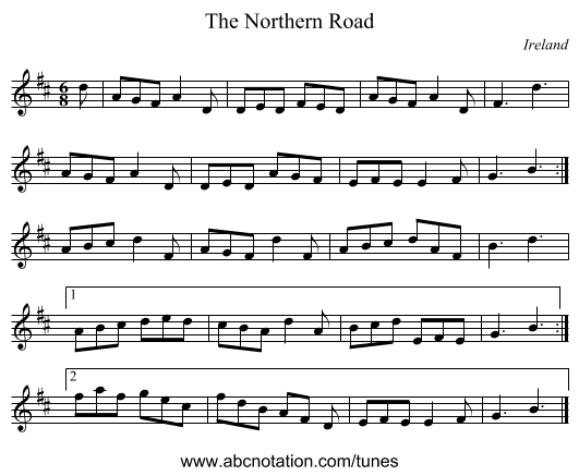 The Northern Road - staff notation