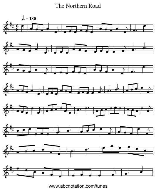 The Northern Road - staff notation