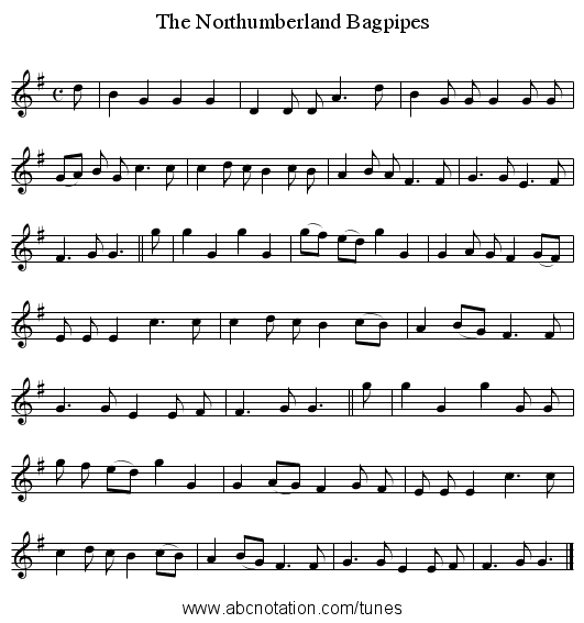 The Northumberland Bagpipes - staff notation