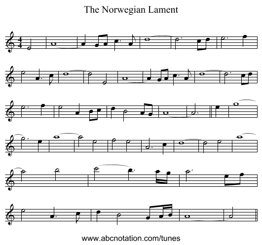 The Norwegian Lament - staff notation