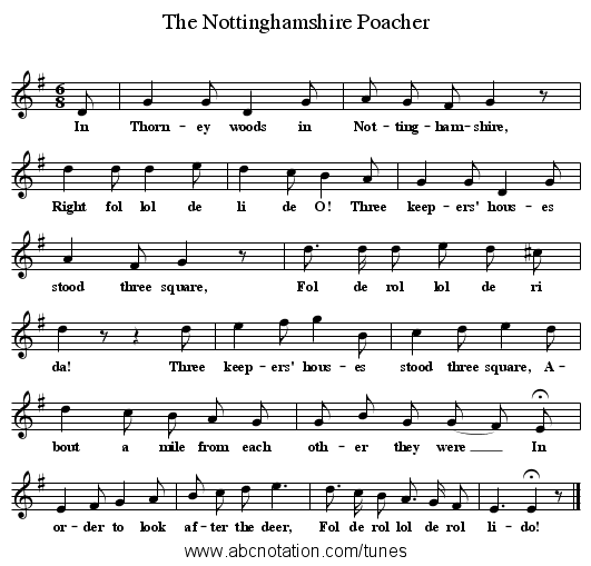 The Nottinghamshire Poacher - staff notation