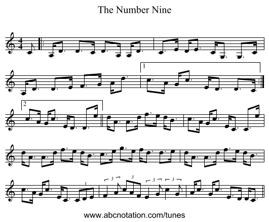 The Number Nine - staff notation