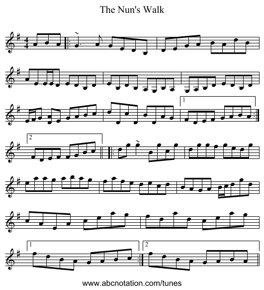 The Nun's Walk - staff notation