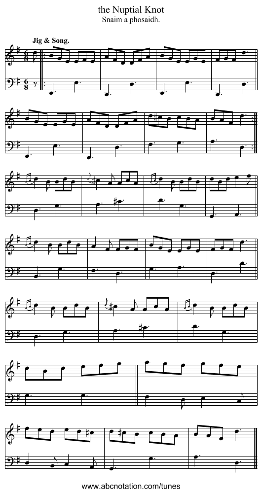the Nuptial Knot - staff notation