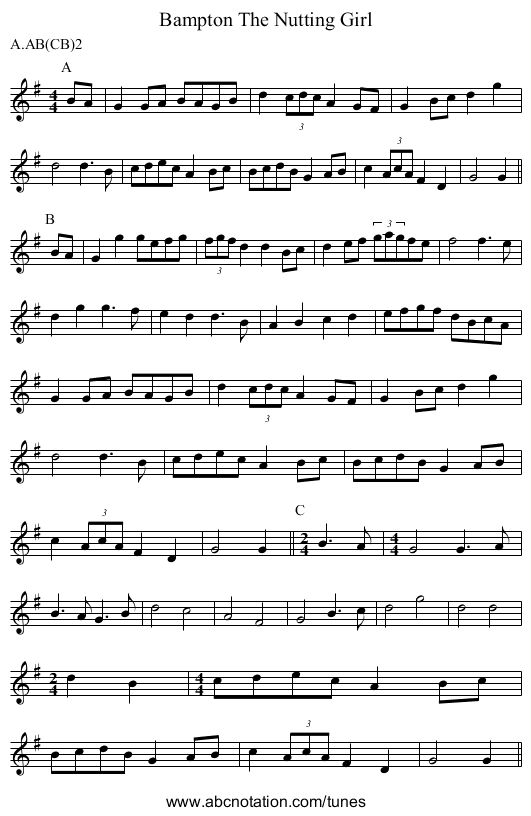 The Nutting Girl, Bampton - staff notation